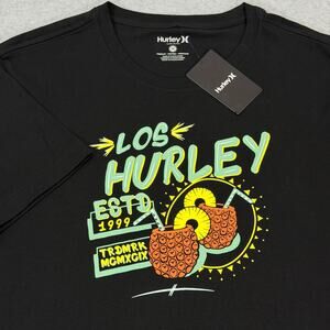 Hurley Mens Pina Express Short Sleeve Graphic T-Shirt Medium Black Pineapple NWT